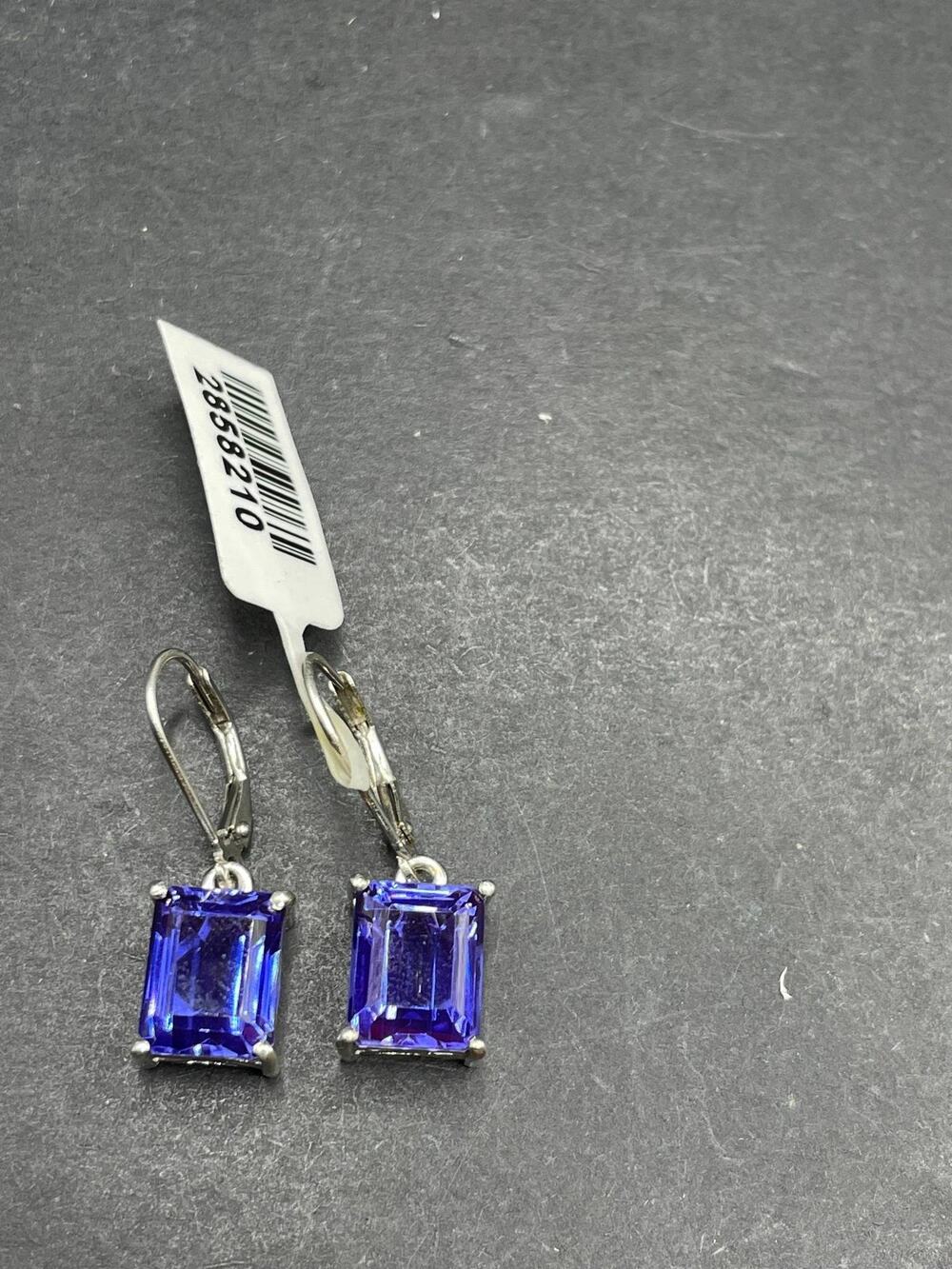 925 Sterling Silver Rectangle Dangle Earrings Blue Gemstone Leverback Jewelry